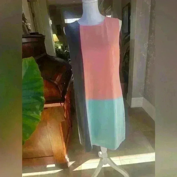 Nine West colorblock dress size 10 sleeveless exc condition pullover zip back - Picture 4 of 16